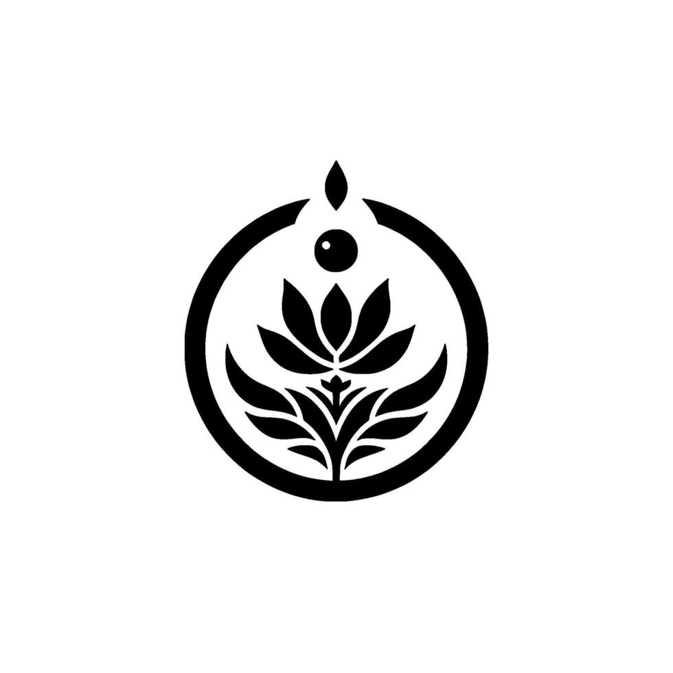 Minimalist floral emblem black and white circular vector