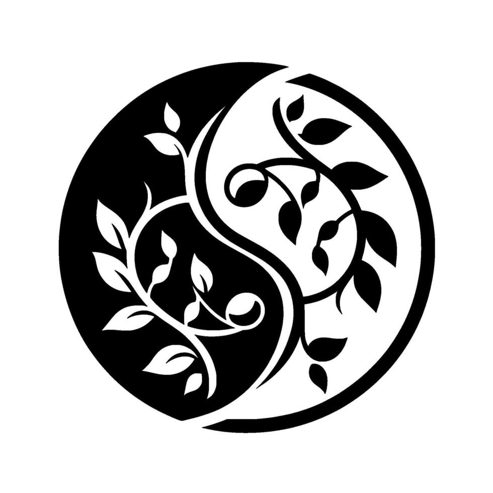 Yin yang tree symbol, balance harmony, black white vector