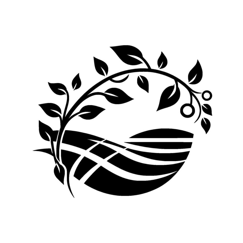 Minimalist black white organic with leaves and circle vector
