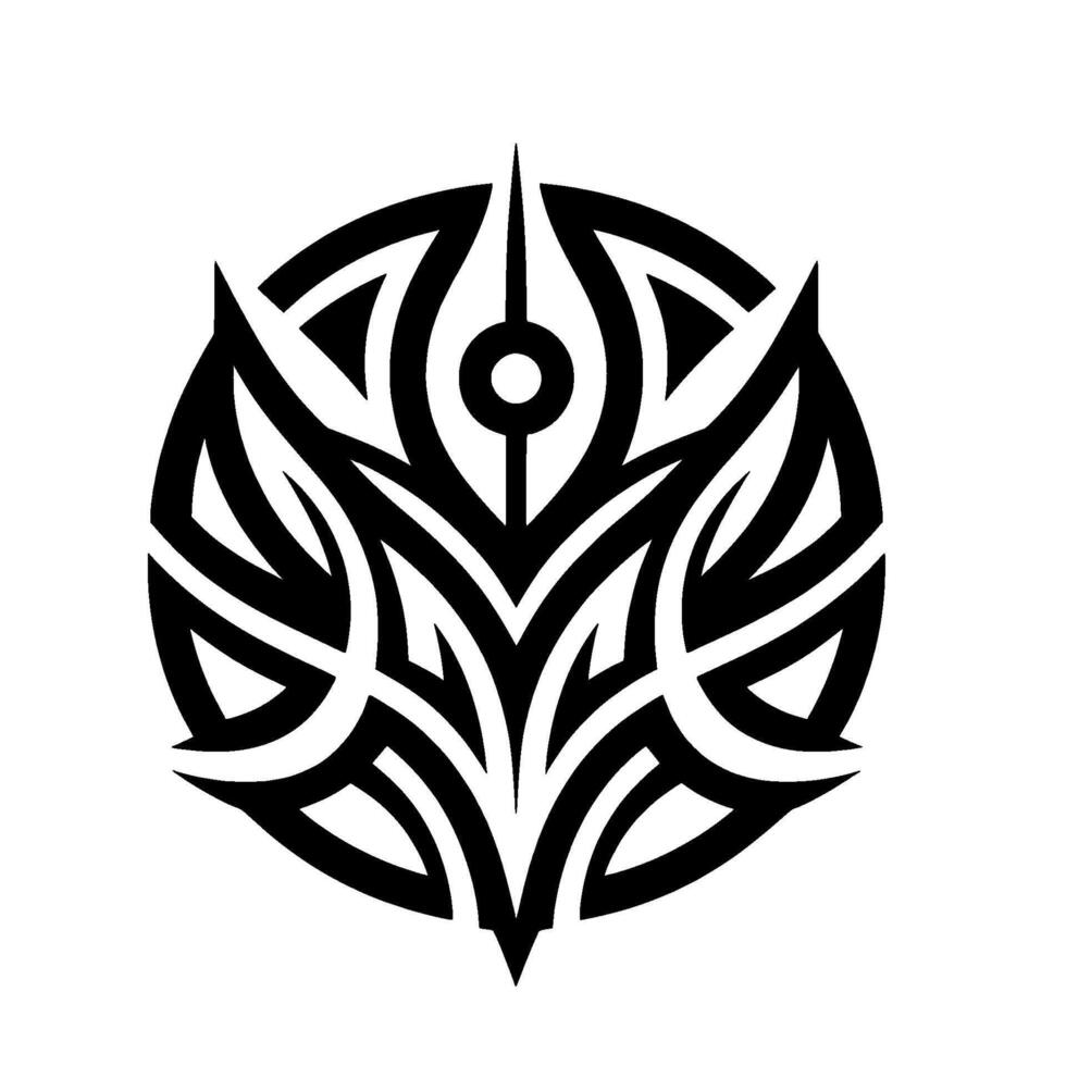 Tribal tattoo symmetric black white pattern, circular form vector
