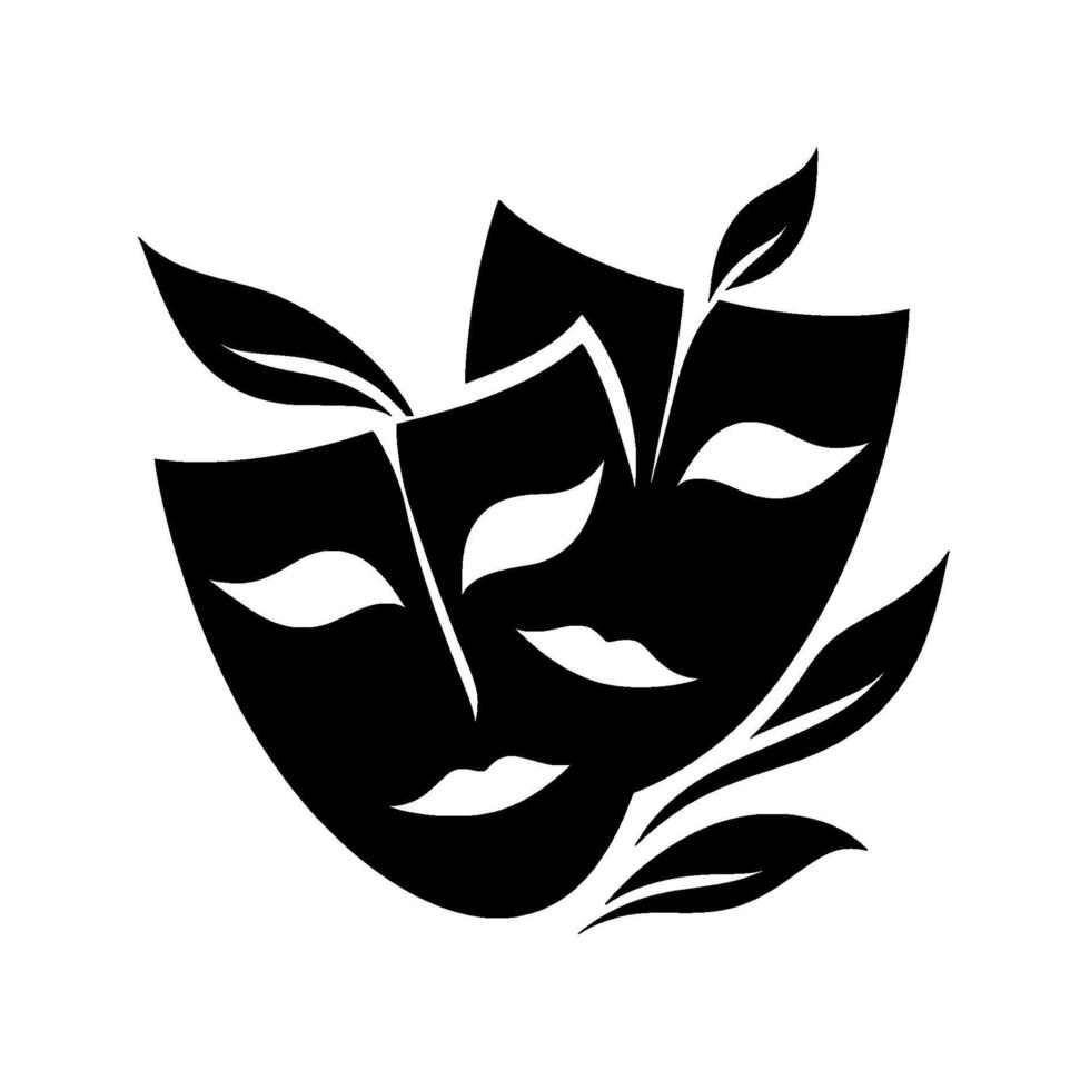 Black White Theatre Masks with Leaf Accents vector