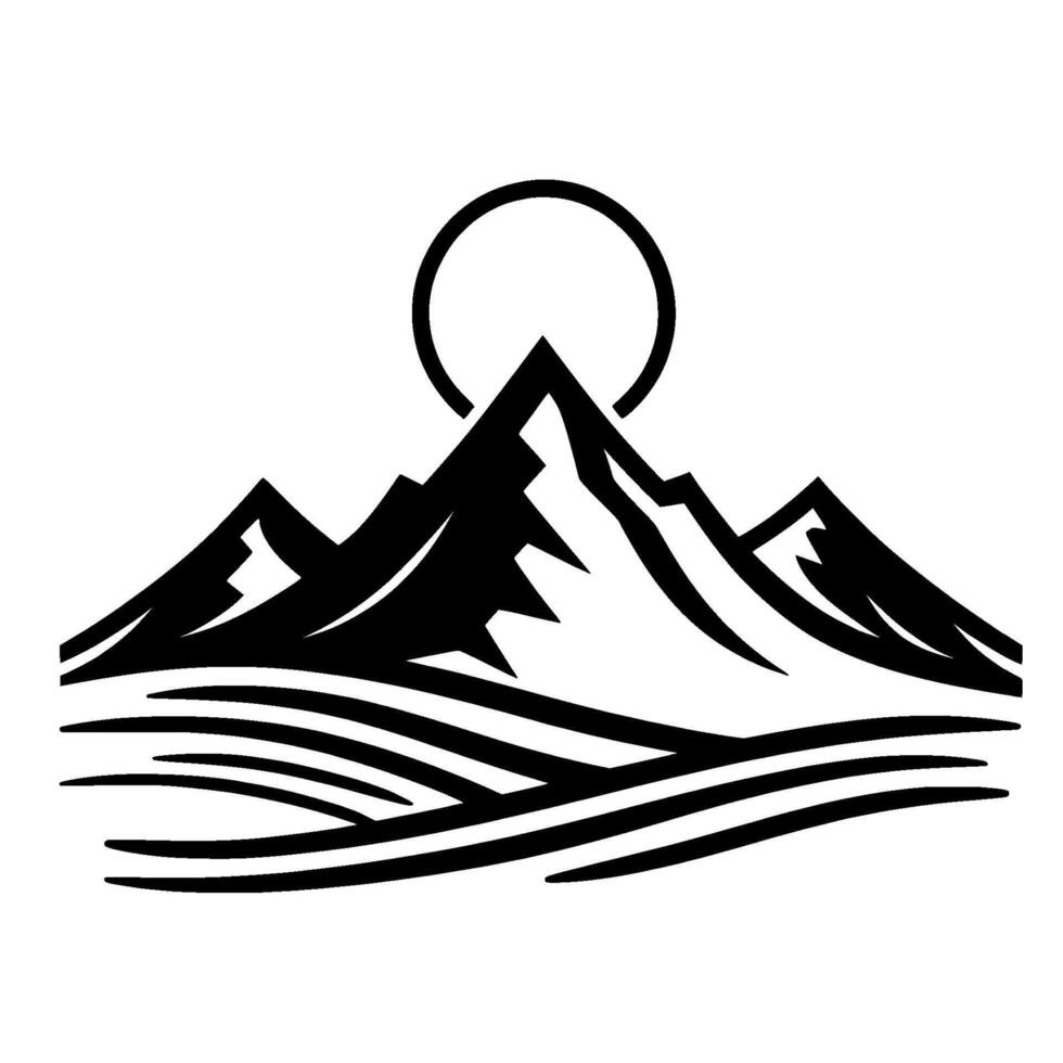 Mountain Sunset Landscape Silhouette in Black White vector