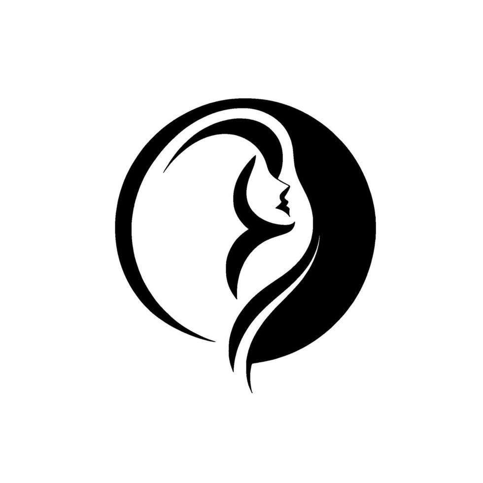 Elegant Silhouette Womans Profile in a Circle, Minimalist Black White vector
