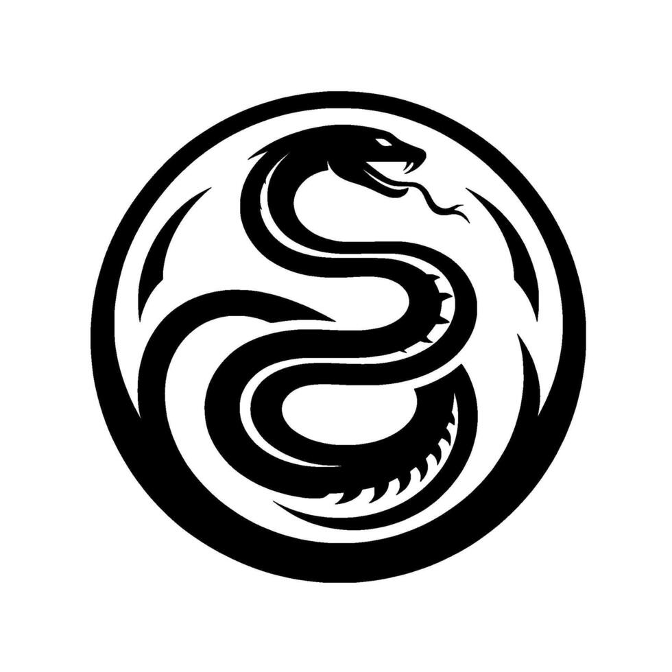 Sleek Black Snake in Circle, Modern Tattoo vector