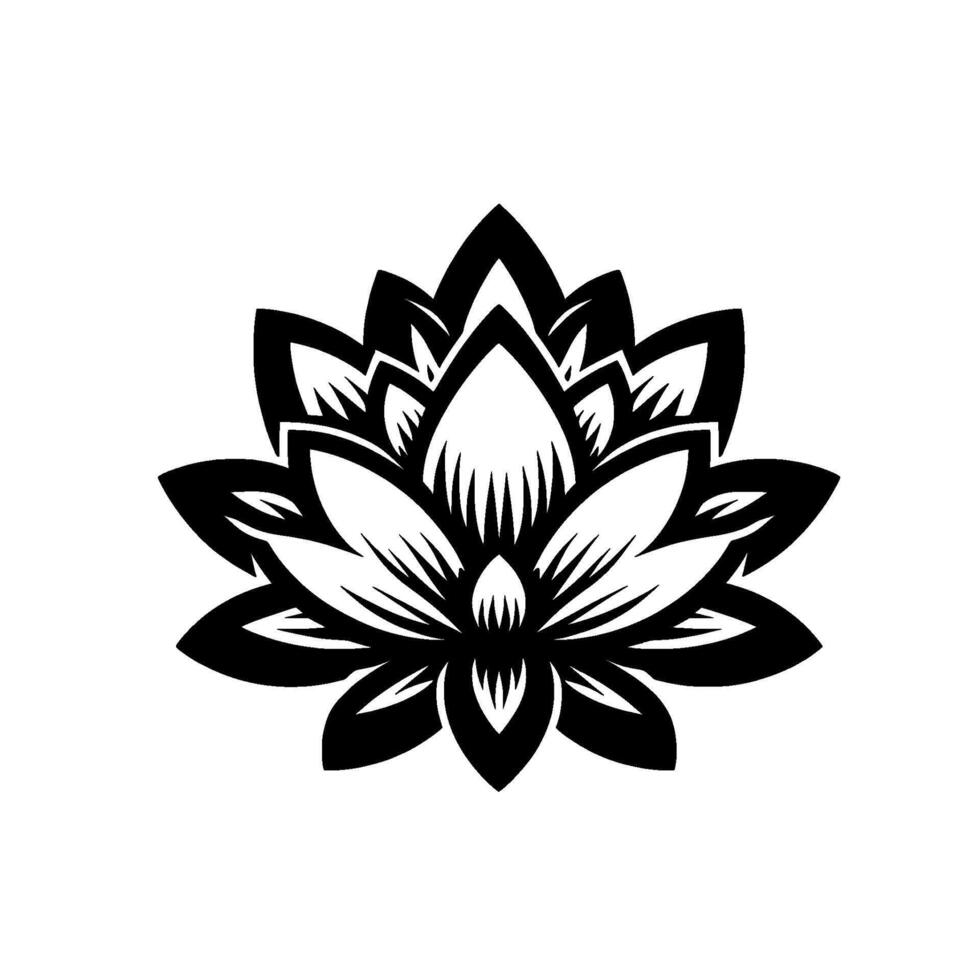 Geometric Black and White Lotus Flower Illustration vector