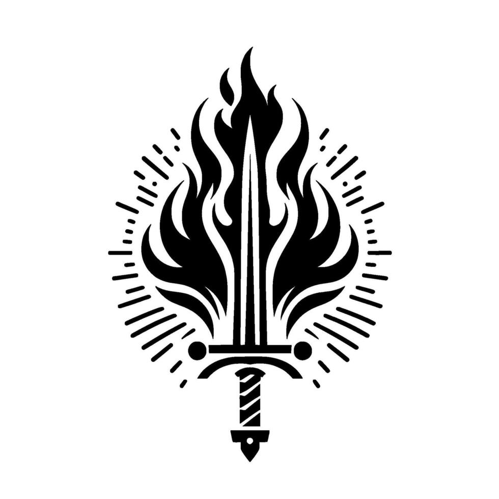 Burning Sword Emblem Black and White, Powerful Symbol vector