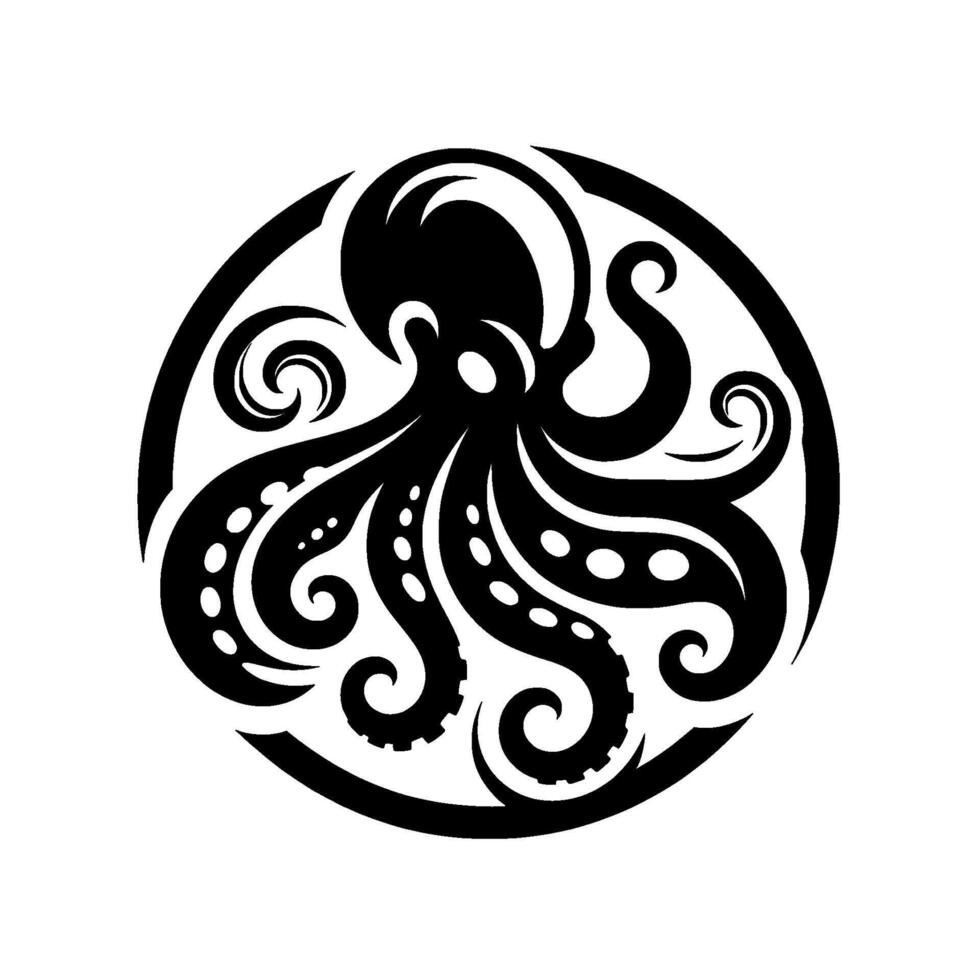 Black and White Octopus Circular Illustration vector