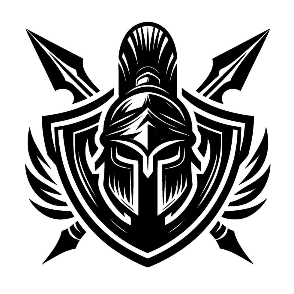 Spartan Warrior Crest Bold Black and White Symbol vector