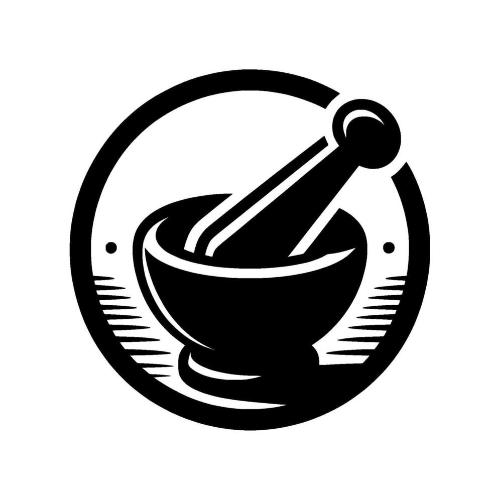 Pharmacy Mortar and Pestle in Circle Black and White vector
