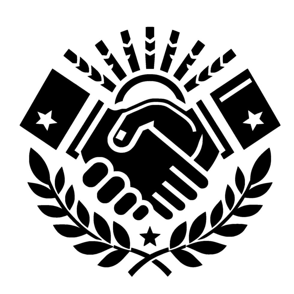 Handshake Collaboration, Victory, and Patriotism in Black White vector