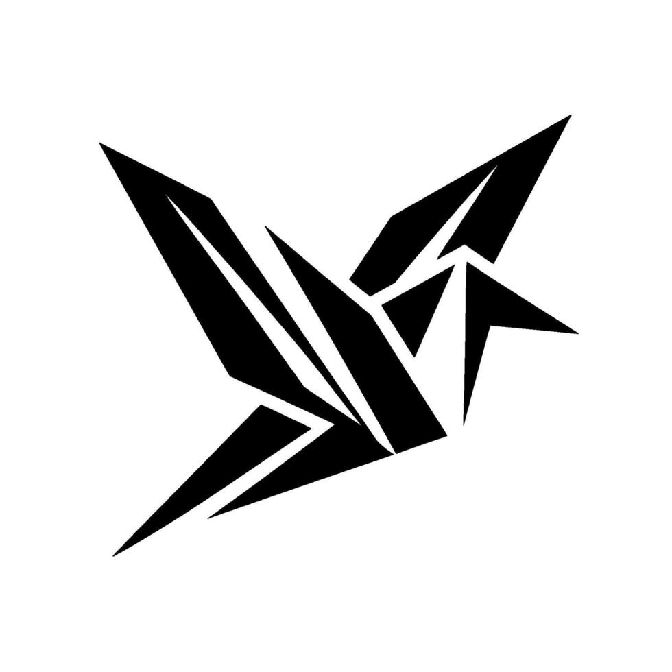 Geometric Origami Crane in Flight Minimalist Black and White vector