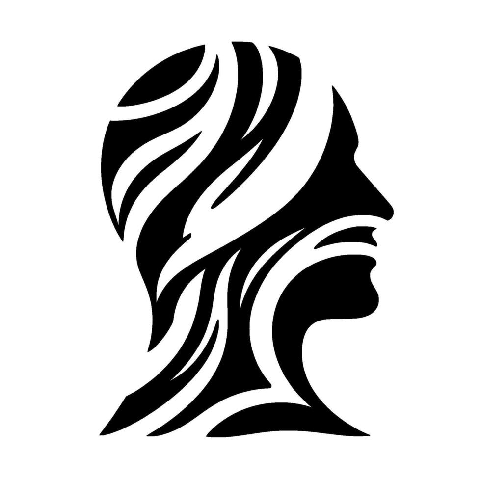 Abstract Silhouette Portrait with Decorative Hair, Black and White vector