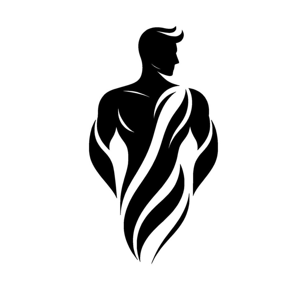 Silhouetted Muscular Man with Flowing Strength Elegance vector