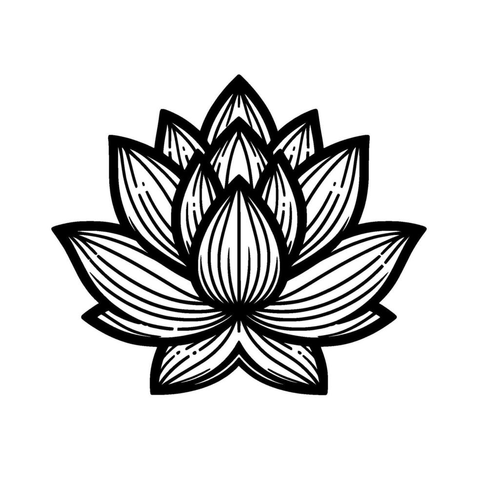 Black and White Lotus Flower Illustration Clean, Minimalist vector