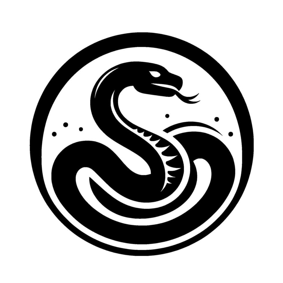 Black Snake Emblem in Circle Minimalist vector
