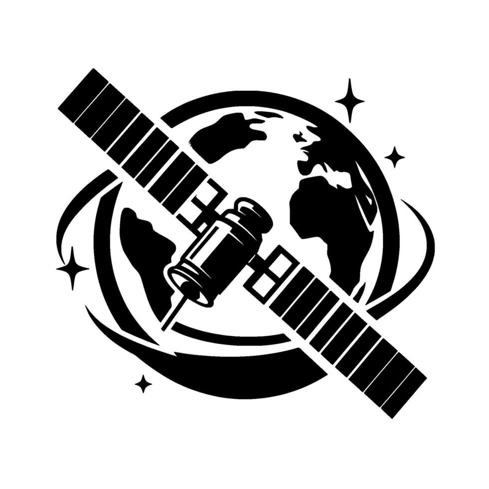 Modern Satellite Over Earth in Bold Black and White vector