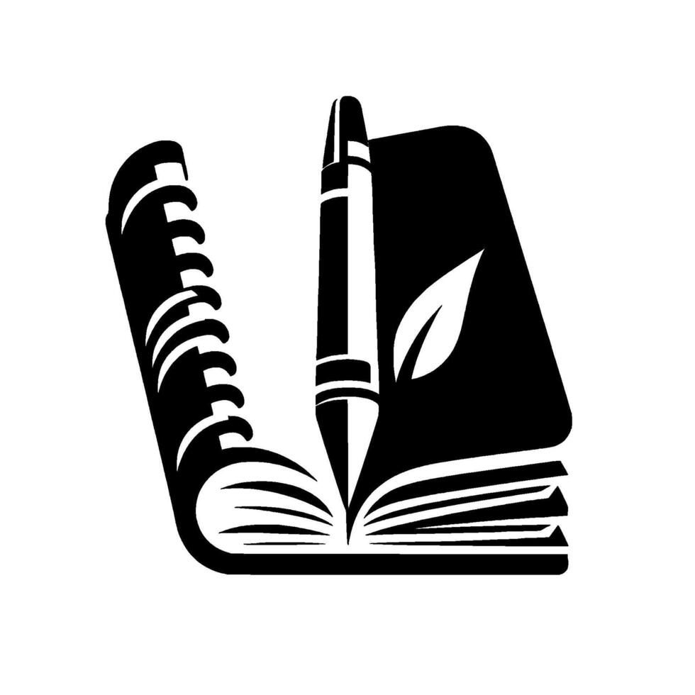 Black White Notebook, Pen Leaf Creative Writing, Education vector