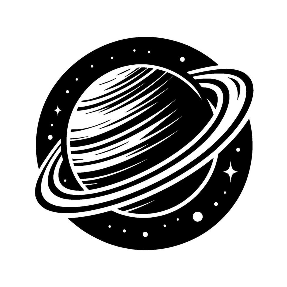 Black and White Saturn Planet with Starry Accents vector