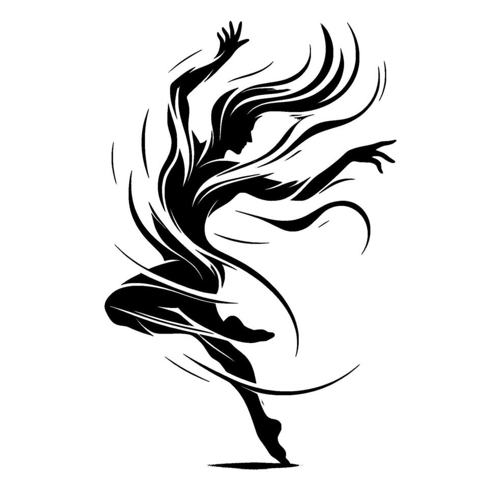 Graceful Dancer Silhouette Black White Movement Art vector