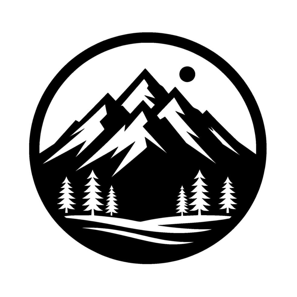Minimalist Mountain Circle Adventure, Outdoor, Black White vector