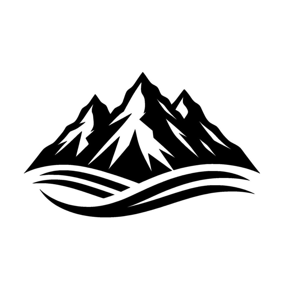 Black and White Mountain Range with River, Illustration vector