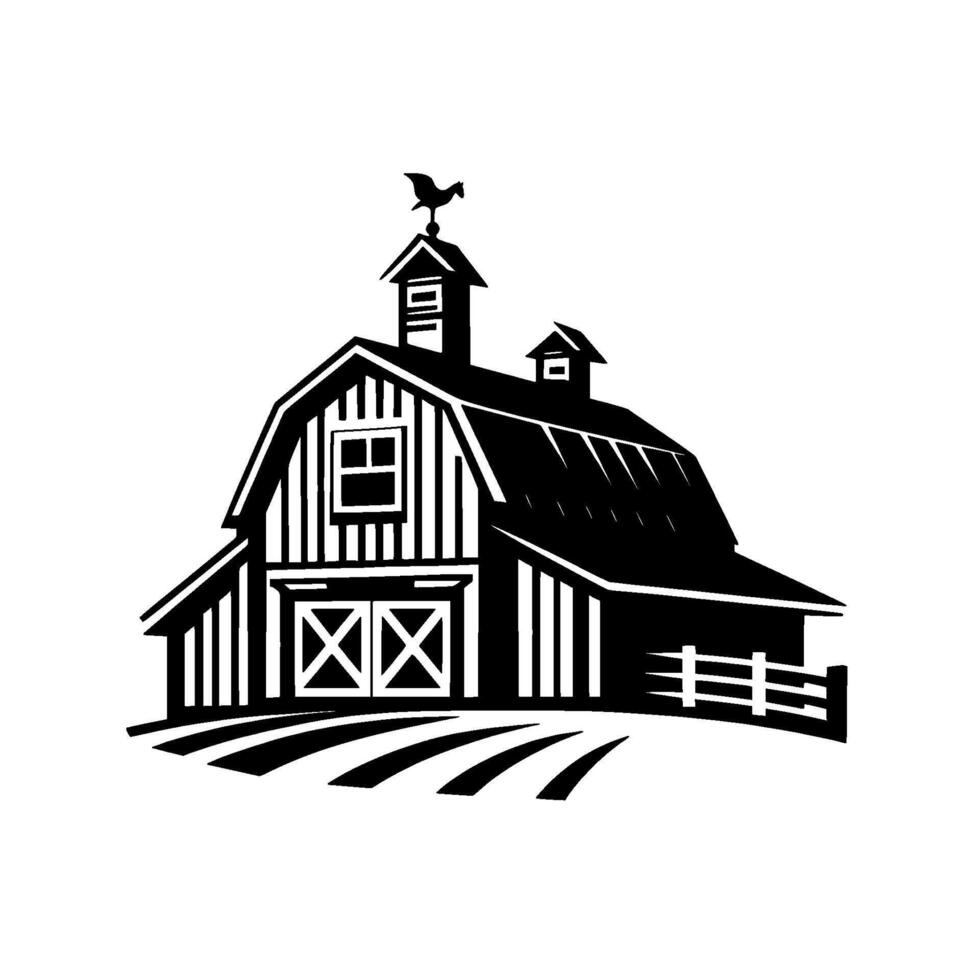 Rustic Barn Silhouette Farm, Agriculture, Countryside vector