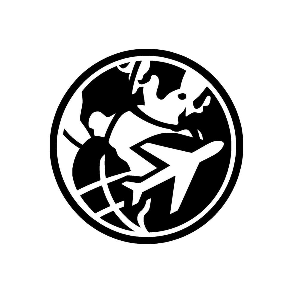 Globe with Airplane Silhouette Travel , Minimalist Black and White vector