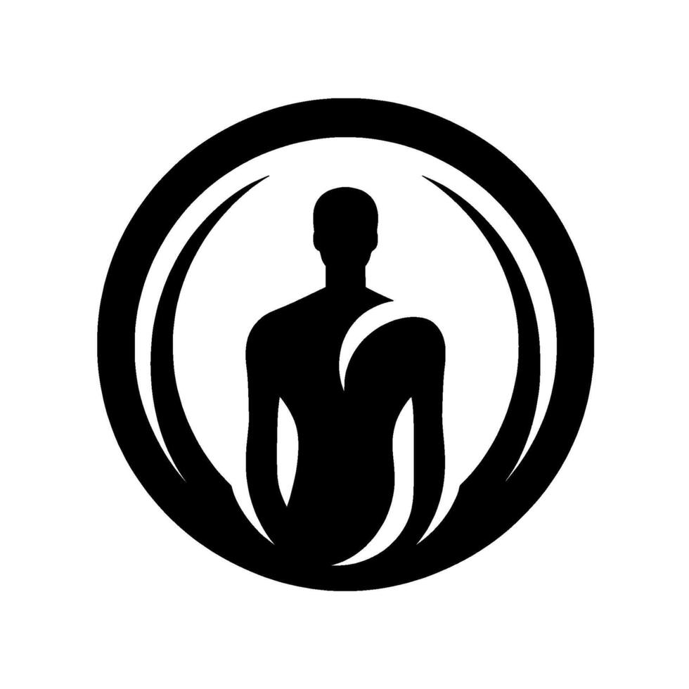 Abstract Human Silhouette in Circle, Black and White vector