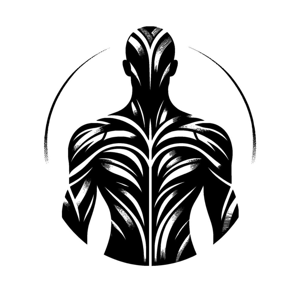Stylized Silhouette of a Mans Back with , Botanical Patterns vector