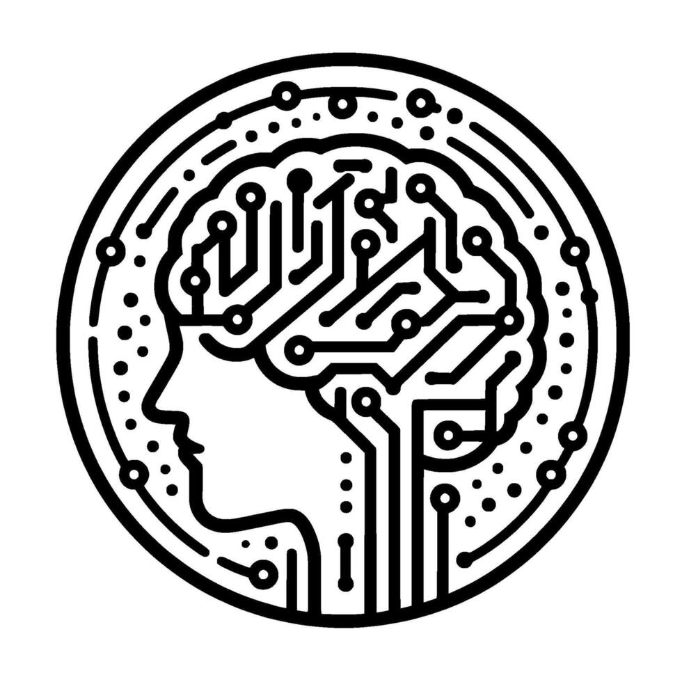 AI Brain Circuitry Futuristic Silhouette in a Circle vector