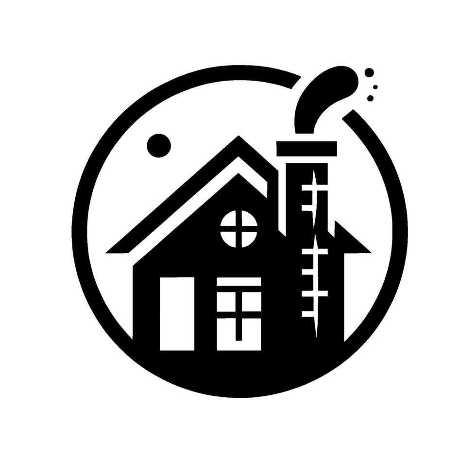 Minimalist Home , Smoke Rising, Black and White Circle vector