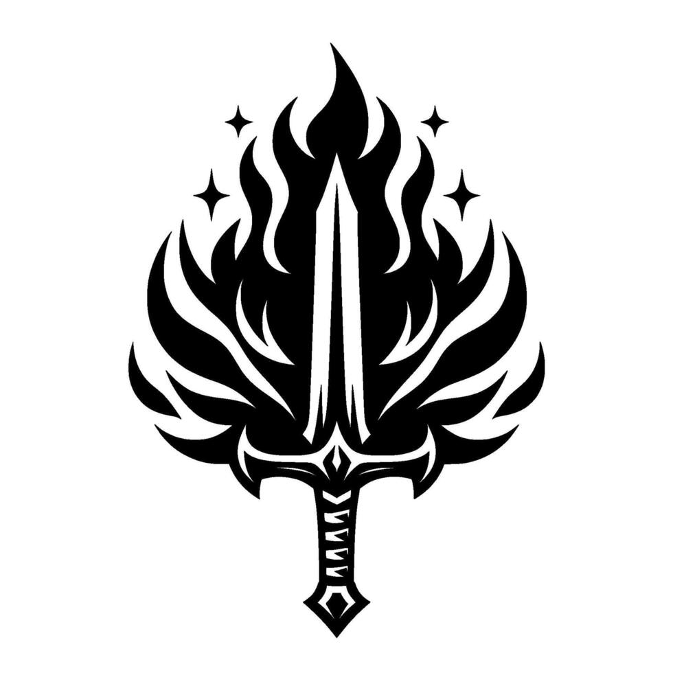 Fiery Sword Illustration Fantasy Emblem for vector