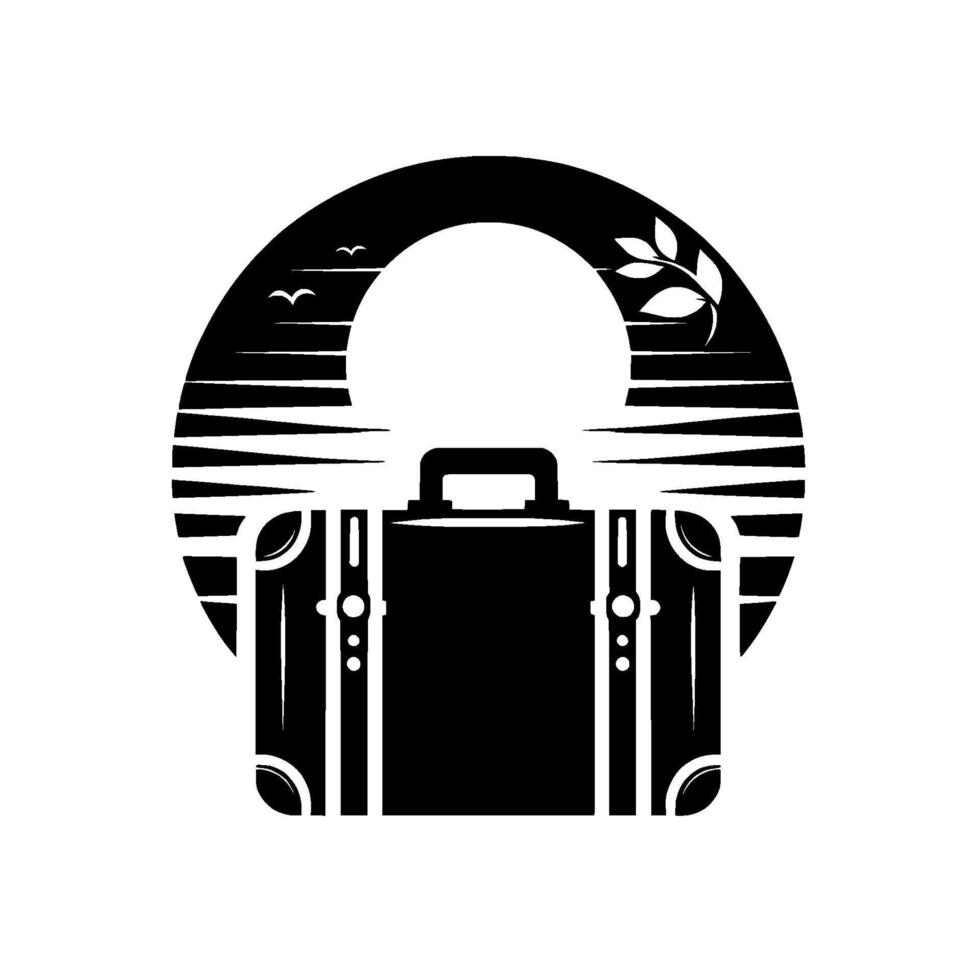 Travel Silhouette Luggage, Sunset, Birds, Branch vector