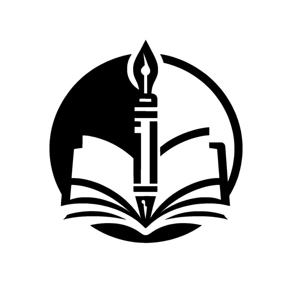 Education Writing Pen, Book, Circle, Black and White vector