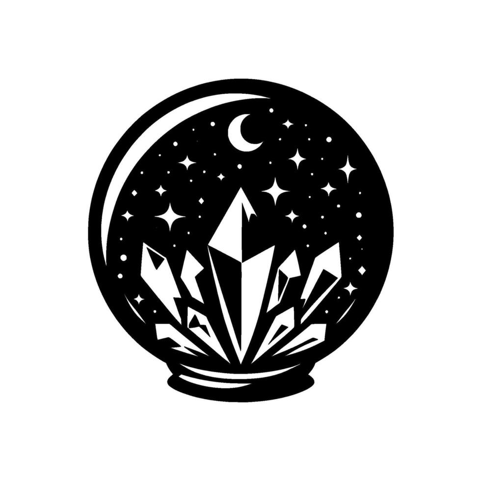 Celestial Crystal Ball Moon, Stars, and Crystals Silhouette vector