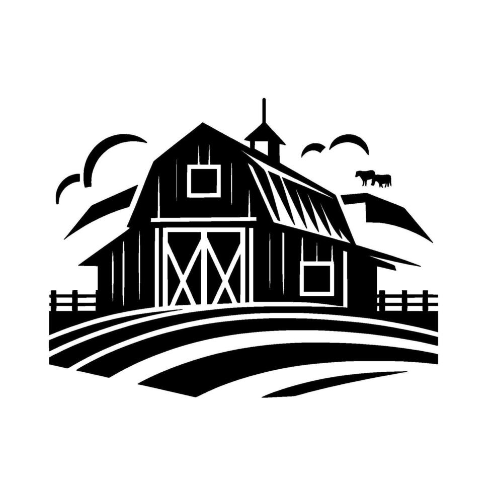 Black White Barn Illustration Farmhouse , Countryside vector
