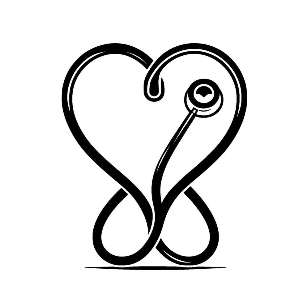 HeartShaped Stethoscope Symbol, Medical in Clean Black White vector