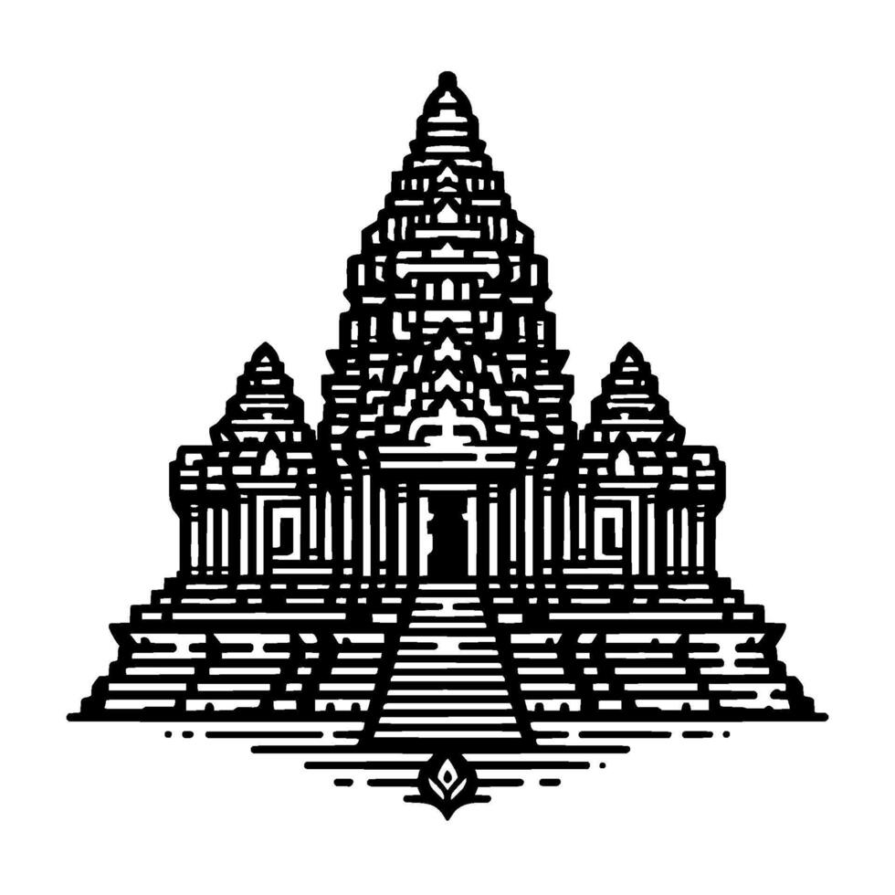Angkor Wat Temple Outline Minimalist Line Art vector