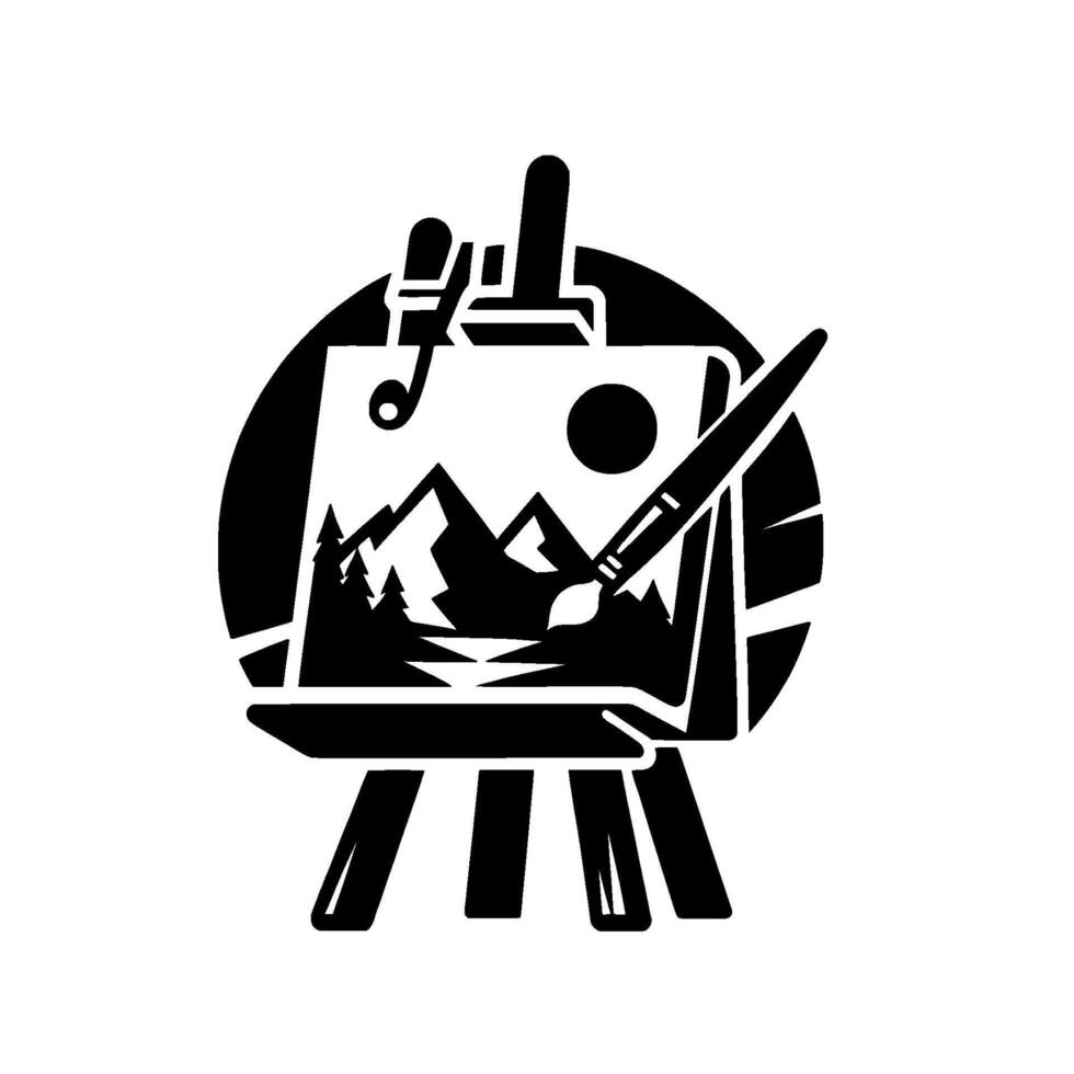 Artists Easel Painting a Mountain Landscape, Minimalist vector