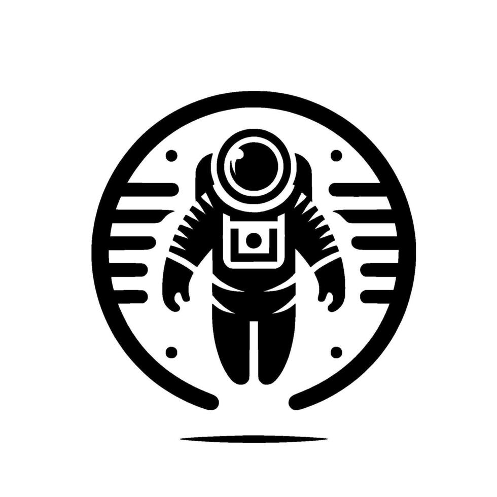 Minimalist Astronaut in Circle Frame, Black and White vector