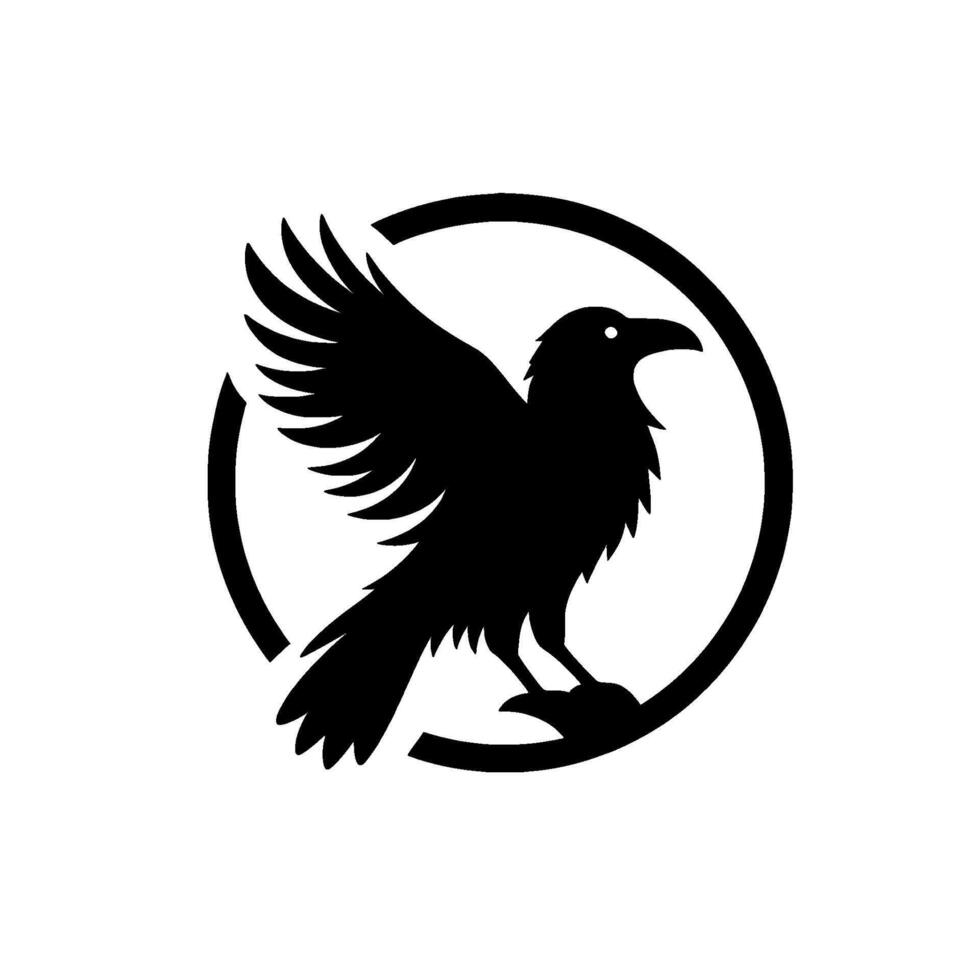 Minimalist Raven Silhouette Emblem, Black and White vector