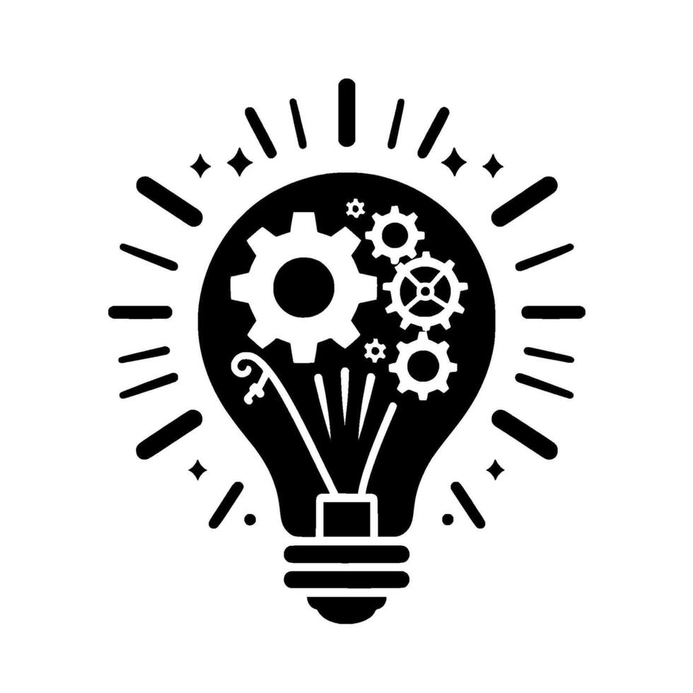 Creative Light Bulb Gears Innovation Black and White Illustration vector