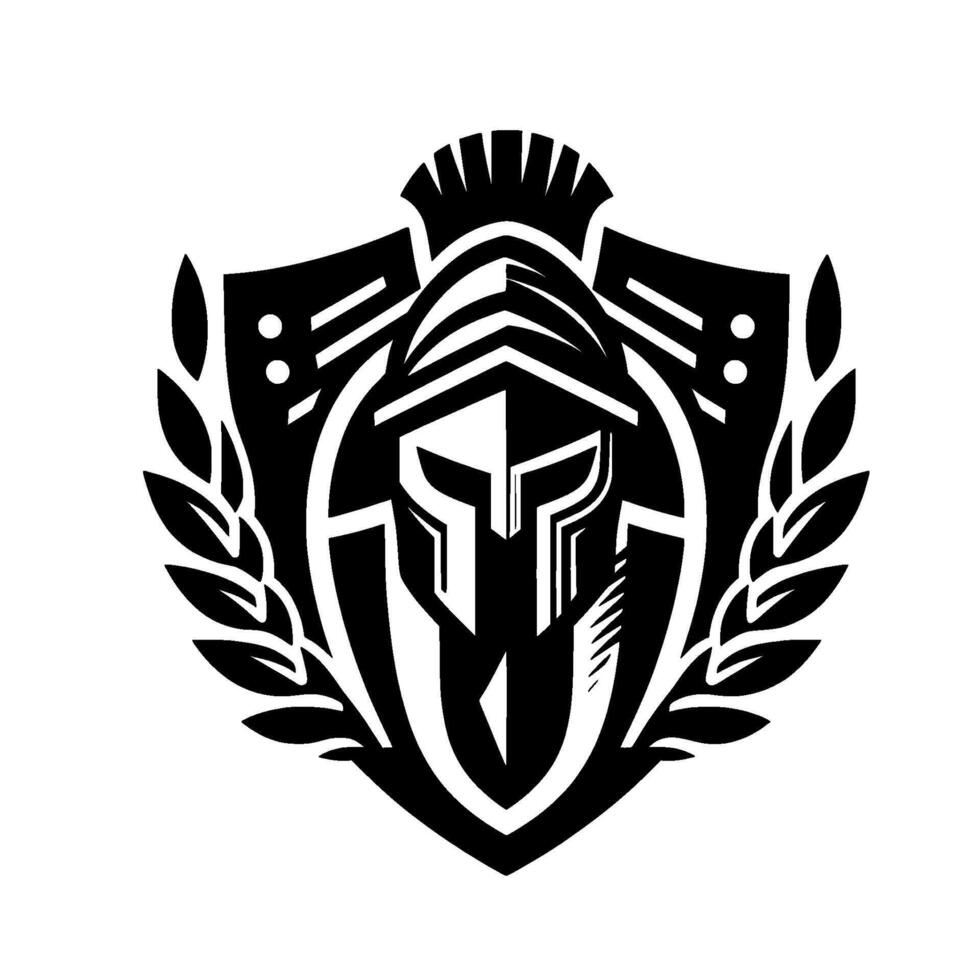 Spartan Helmet Shield Modern Black White Emblem vector
