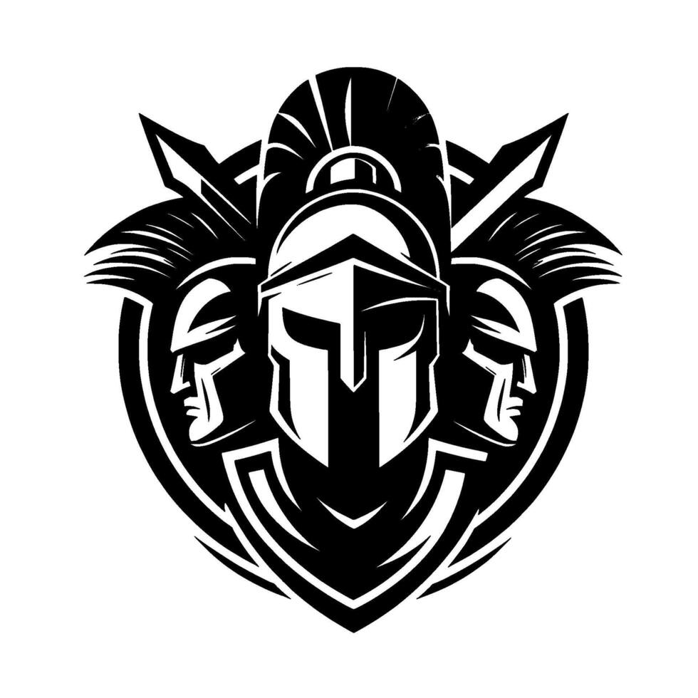 Spartan Warrior Crest Bold Black White , Emblem of Strength vector