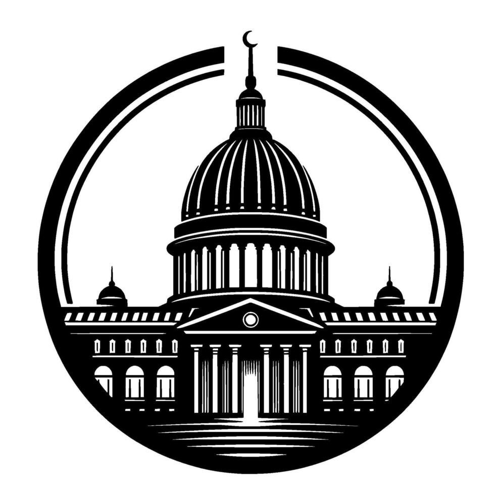 Silhouette of Capitol Building, Inside a Circle vector