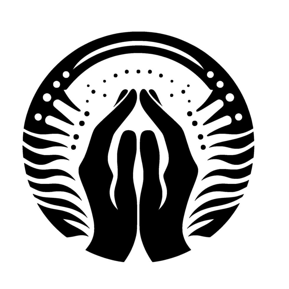Praying Hands Silhouette in a Circular Frame vector