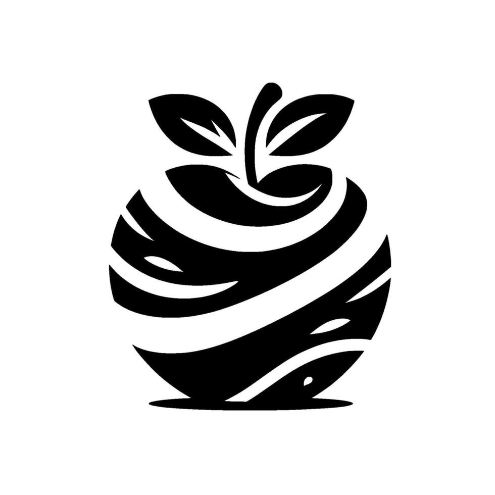 Swirled Apple Silhouette Black White, Minimalist vector