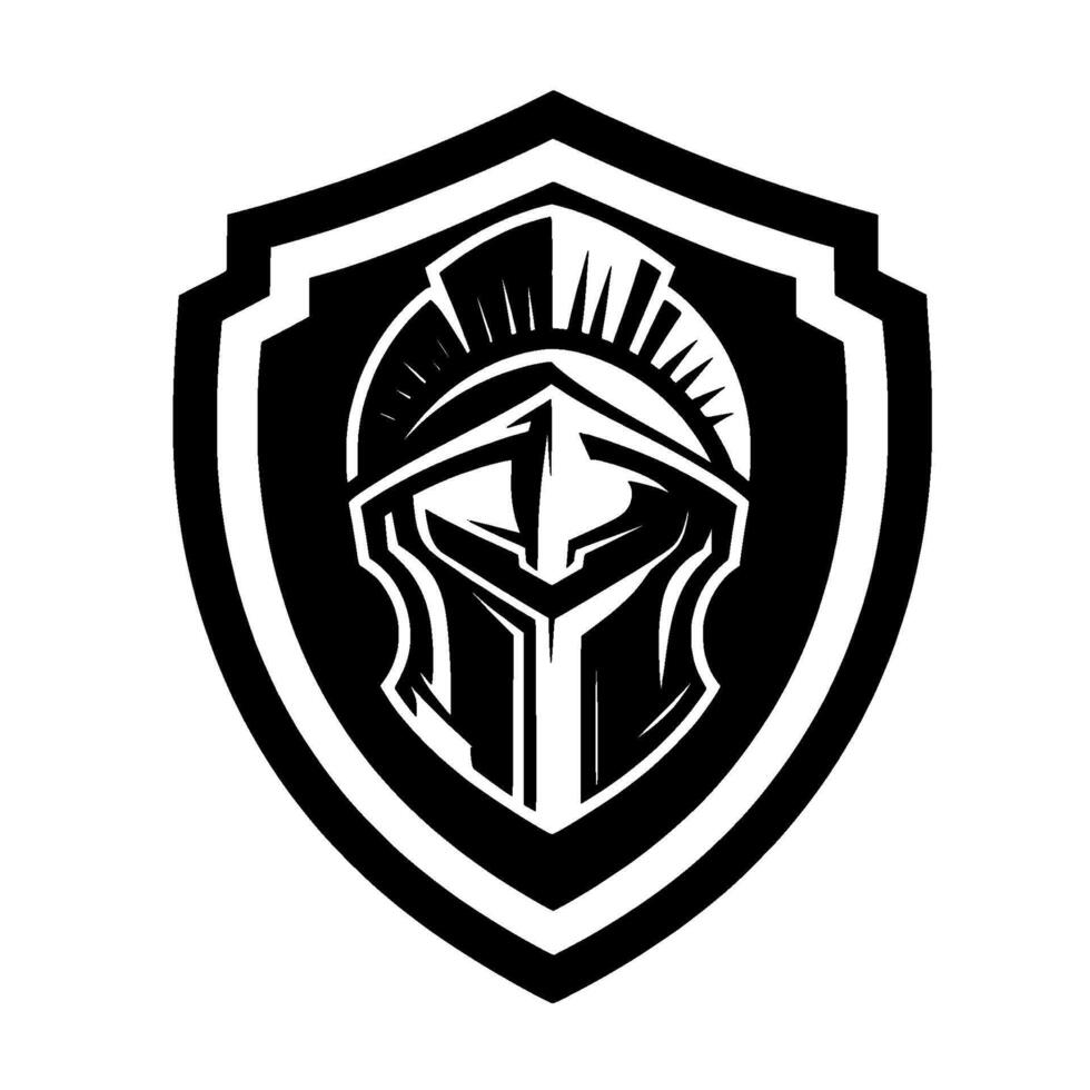 Spartan Helmet Crest in Shield Black and White vector