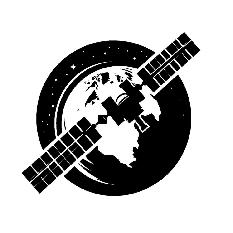 Black and White Space Satellite Over Earth vector