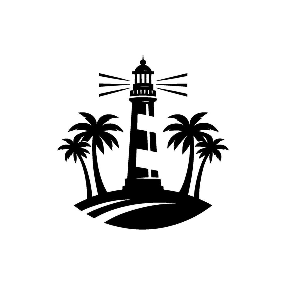 Coastal Lighthouse Silhouette with Palm Trees vector